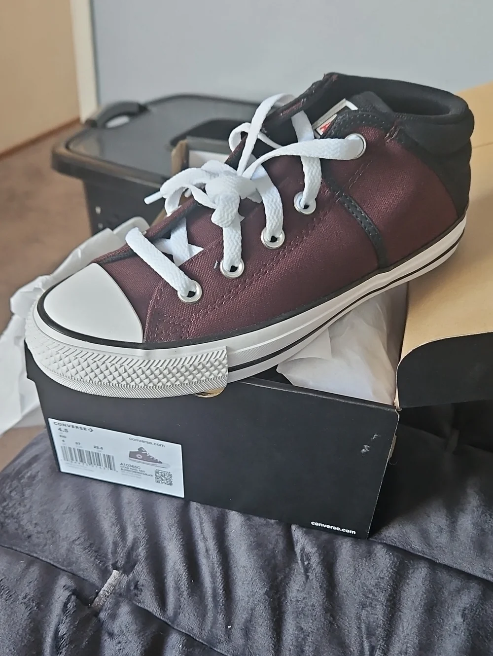 Converse Kids Burgundy and White High-Top Sneakers with Black Collar